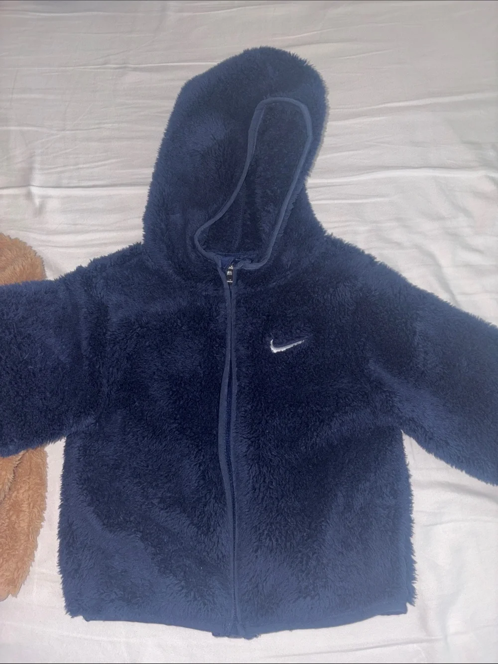 Nike Kids Sherpa Hooded Zip Jackets in Brown and Navy